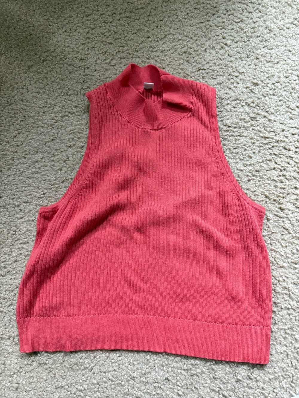 Uniqlo Mock Neck Sleeveless Cropped Sweater Tank Top Sz M Pink Ribbed Chic